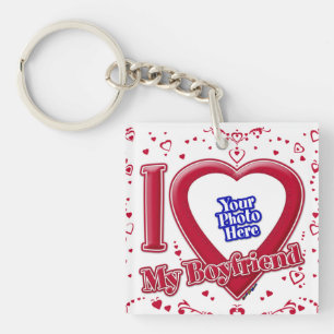 Porte-clefs I Love My Boyfriend Photo Coeurs rouges
