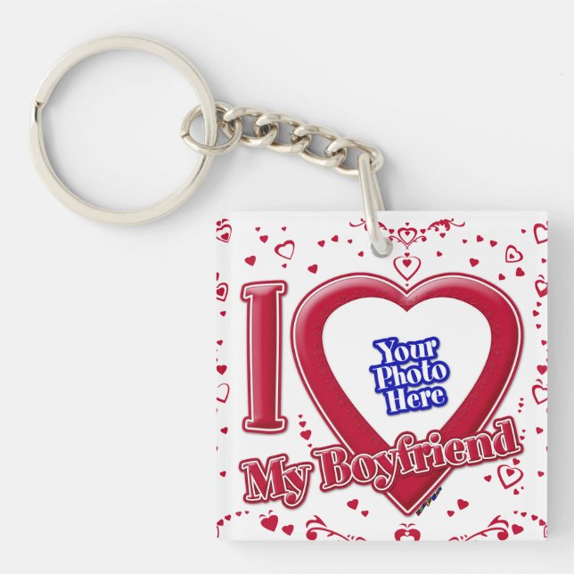 Porte-clefs I Love My Boyfriend Photo Coeurs rouges (Devant)