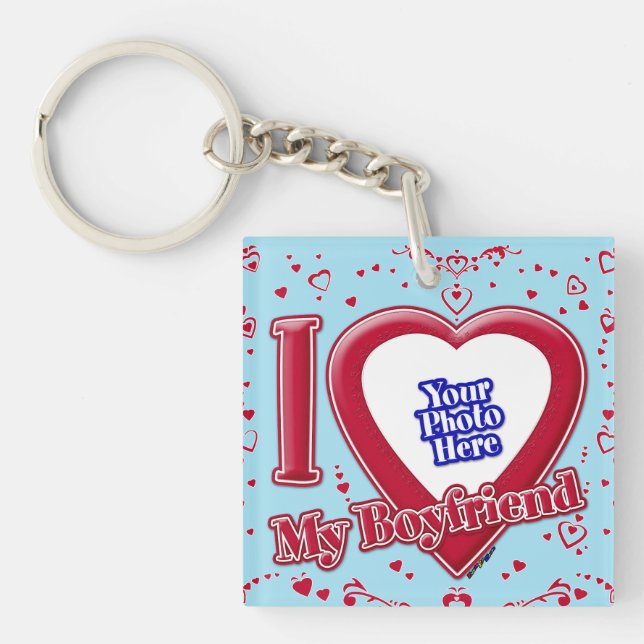 Porte-clefs I Love My Boyfriend Photo Coeurs rouges Horizon bl (Devant)