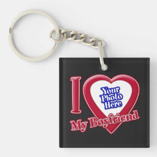 Porte-clefs I Love My Boyfriend Photo Red Heart Black