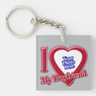 Porte-clefs I Love My Boyfriend Photo Red Heart Grey