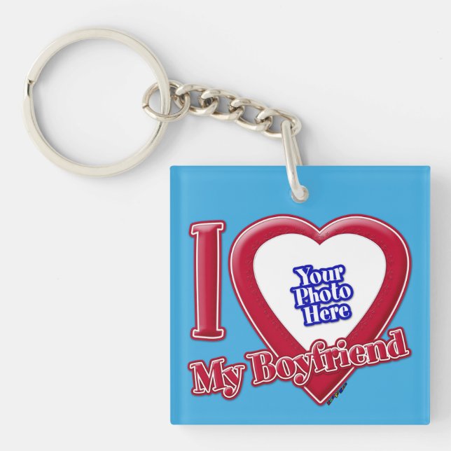 Porte-clefs I Love My Boyfriend Photo Red Heart Turquoise (Devant)