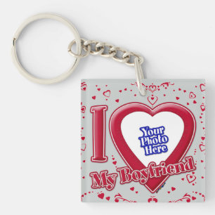 Porte-clefs I Love My Boyfriend Photo Red Hearts Grey