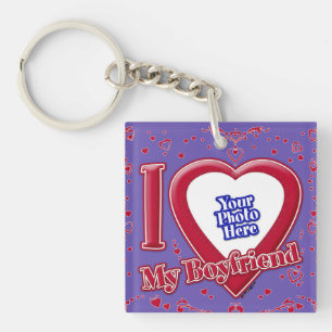 Porte-clefs I Love My Boyfriend Photo Red Hearts Purple