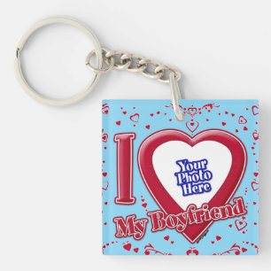 Porte-clefs I Love My Boyfriend Photo Red Hearts Turquoise