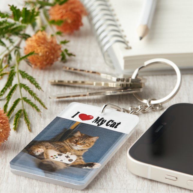 Porte-clefs I Love My Cat photo (Devant droit)