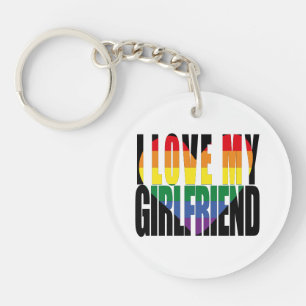 Porte-clefs I Love My Girlfriend Heart Rainbow Custom Photo