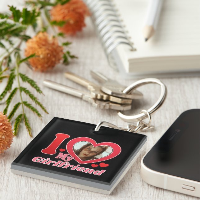 Porte-clefs I Love My Girlfriend Petit ami Femme Mari Photo (Devant Droit)