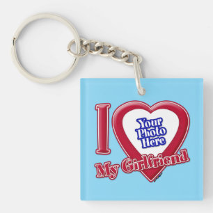 Porte-clefs I Love My Girlfriend Photo Coeur Rouge Turquoise