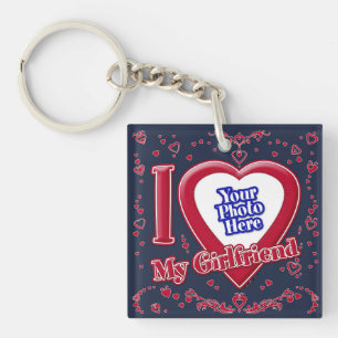 Porte-clefs I Love My Girlfriend Photo Coeurs rouges Marine