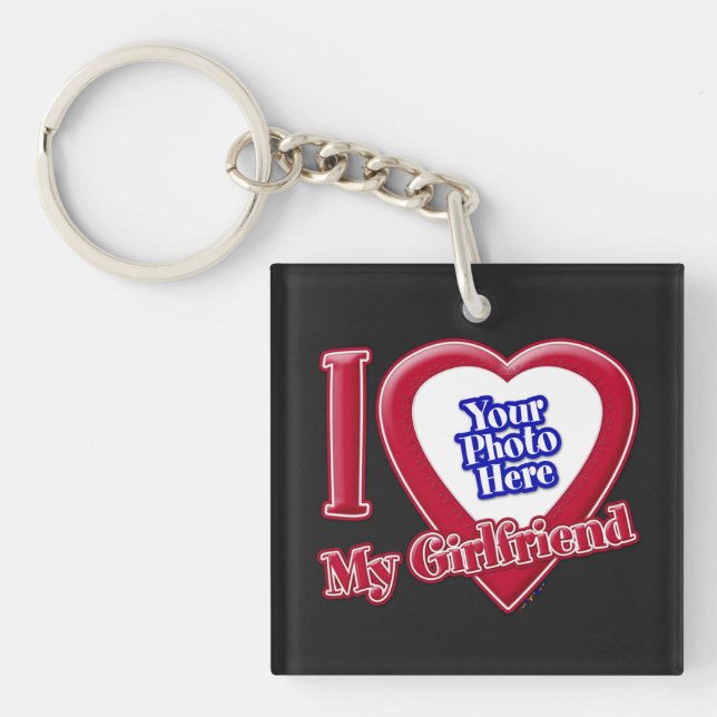Porte-clefs I Love My Girlfriend Photo Red Heart Black (Devant)