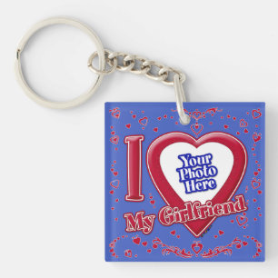Porte-clefs I Love My Girlfriend Photo Red Hearts Deep Royal B