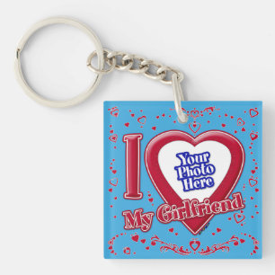 Porte-clefs I Love My Girlfriend Photo Red Hearts Turquoise