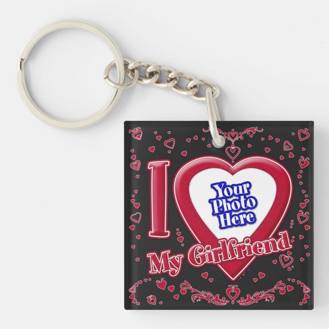 Porte-clefs I Love My Girlfriend Photo Rouge Noir (Devant)