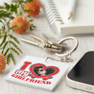 Porte-clefs I Love My Girlfriend Photo Texte personnalisé