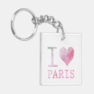 Porte-clefs I Love Paris Carré Porte - clé double face