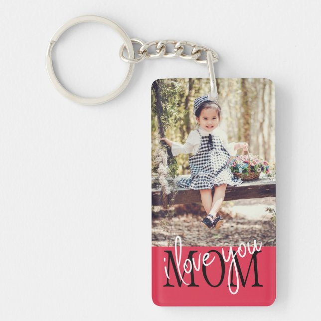 Porte-clefs I Love You Maman Rose Gold Photo personnalisée (Devant)