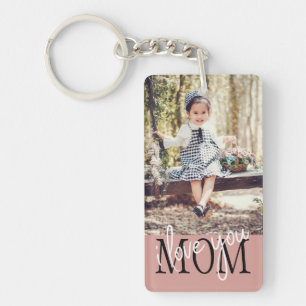 Porte-clefs I Love You Mom Bright Rose Gold Custom Photo