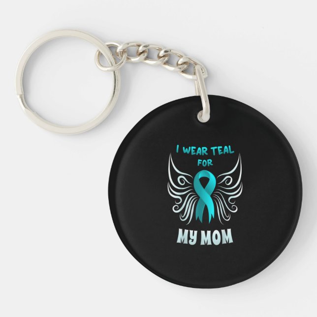 Porte-clefs I Wear Teal For My Mom Teal Ribbon Butterfly (Devant)