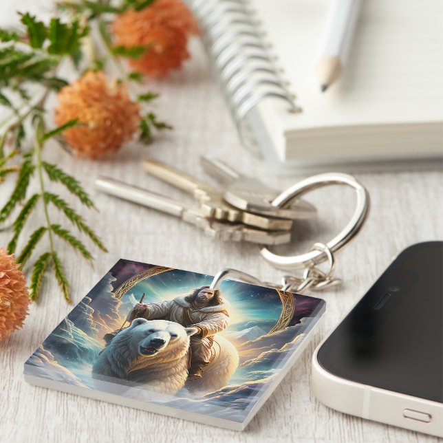 Porte-clefs (IA générée) Jésus sur un ours polaire (Devant Droit)