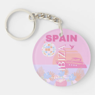 Porte-clefs Ibiza, Espagne, Art Voyage, Art Preppy, Rose