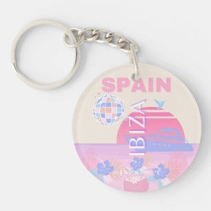 Porte-clefs Ibiza, Espagne, Art Voyage, Art Preppy, Rose