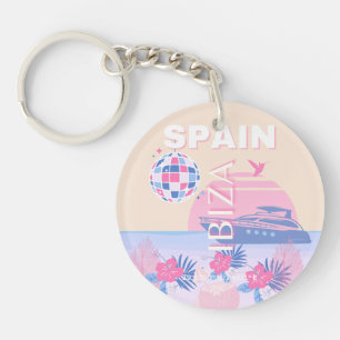 Porte-clefs Ibiza, Espagne, Art Voyage, Art Preppy, Rose, Past