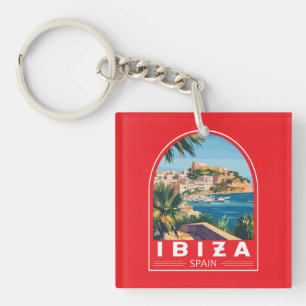 Porte-clefs Ibiza Espagne Illustration Art de Voyage Vintage