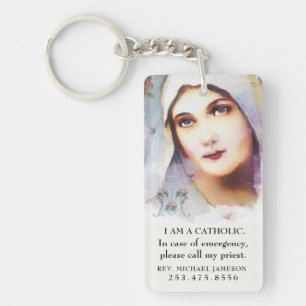 Porte-clefs ID catholique Vierge Marie Roses roses roses Vinta