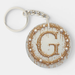 Porte-clefs Idée cadeau élégante lettre G en or avec accent de