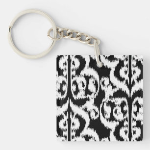 Porte-clefs Ikat damas mauresque - blanc et noir