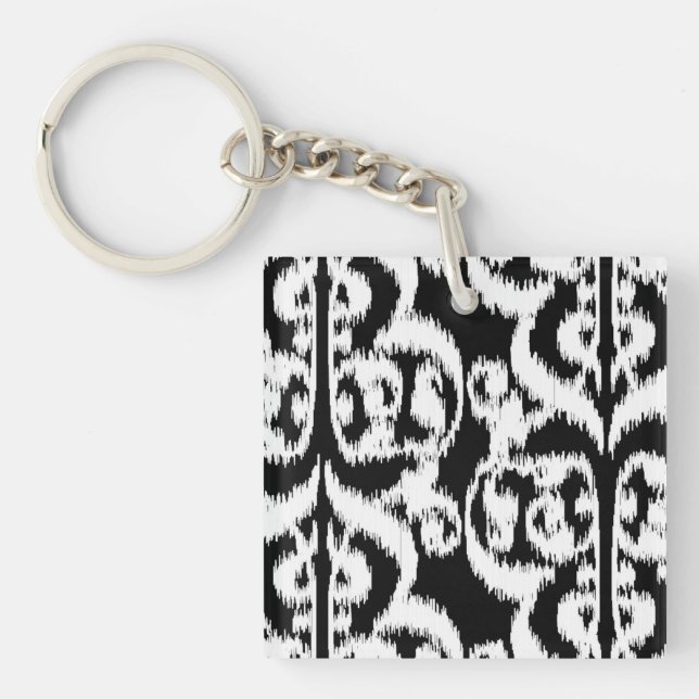 Porte-clefs Ikat damas mauresque - blanc et noir (Devant)