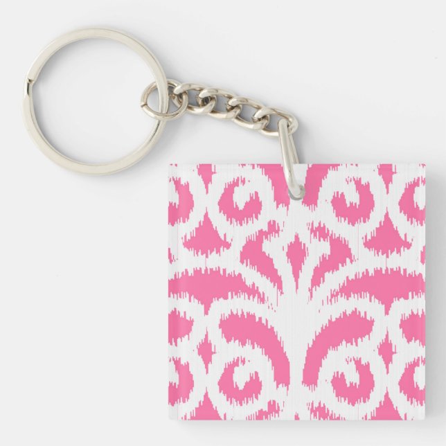 Porte-clefs Ikat damask motif - Fluorescent rose (Devant)