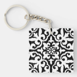 Porte-clefs Ikat damask pattern - noir et blanc