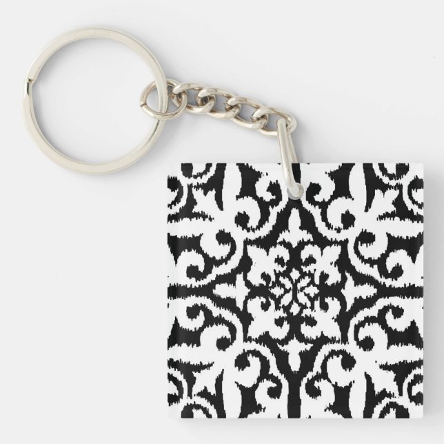 Porte-clefs Ikat damask pattern - noir et blanc (Devant)