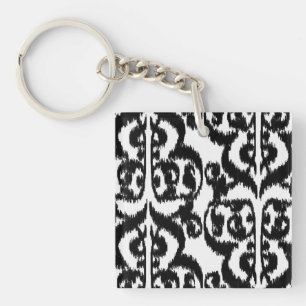 Porte-clefs Ikat Moorish Damask - noir et blanc