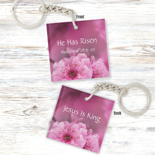 Porte-clefs Il est ressuscité Verset biblique avec des fleurs