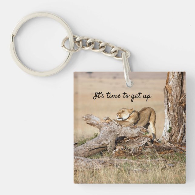 Porte-clefs Il est temps de lever la photo Lion avec le texte (Devant)