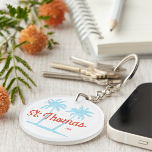 Porte-clefs Île de St. Thomas USVI Type Vintage Palmiers Bleus