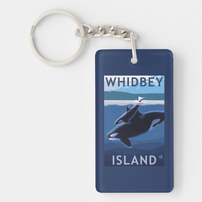 Porte-clefs Île, WashingtonOrca et veau de Whidbey (Devant)