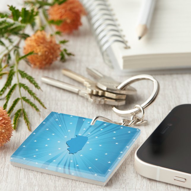 Porte-clefs Illinois silhouette étoile bleue éclatée (Créateur téléchargé)