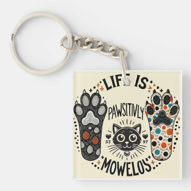 Porte-clefs Illustration adorable à thème de chat (Devant)