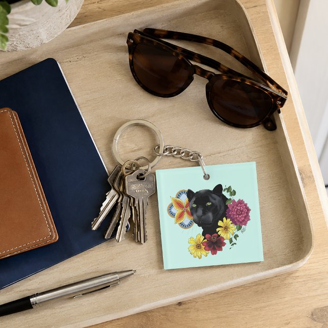 Porte-clefs Illustration botanique florale panthère noire auda (Créateur téléchargé)