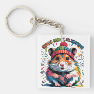 Porte-clefs Illustration colorée d'un hamster en hiver avec te