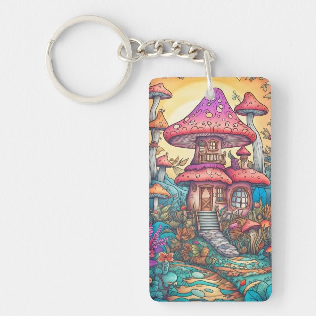Porte-clefs Illustration créative de cabane champignon mignonn (Devant)