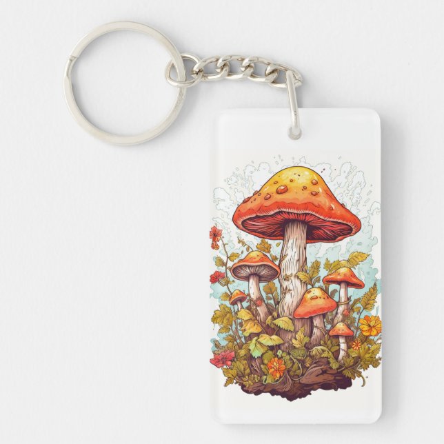 Porte-clefs Illustration créative de forêt de champignons (Devant)