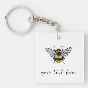 Porte-clefs Illustration d'abeille - ajoutez votre propre text