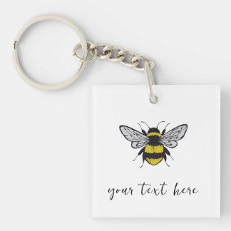 Porte-clefs Illustration d'abeille - ajoutez votre propre text