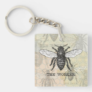 Porte-clefs Illustration d'abeille ouvrière vintage