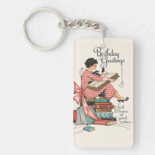 Porte-clefs Illustration d'anniversaire pour amateur de livres